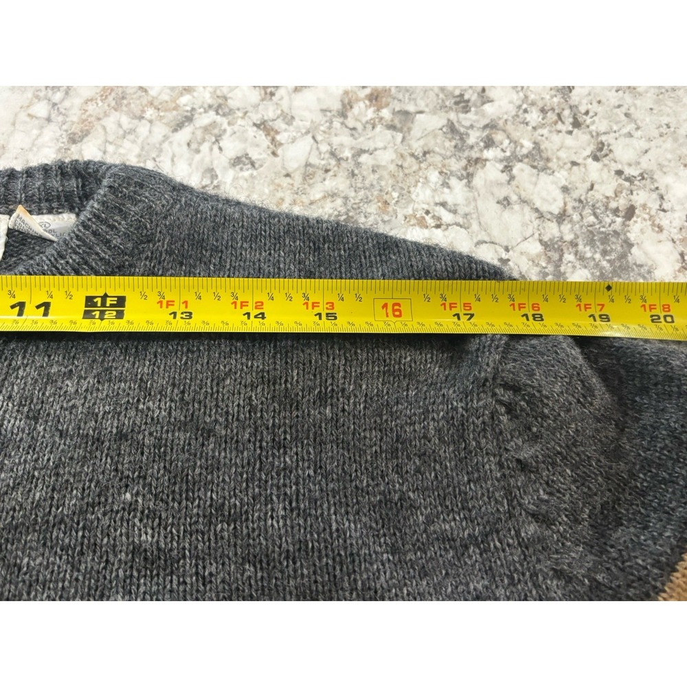 Vintage Wool Blend Grandpa Sweater XL Gray Striped Crewneck Retro 70/30 - Picture 6 of 7